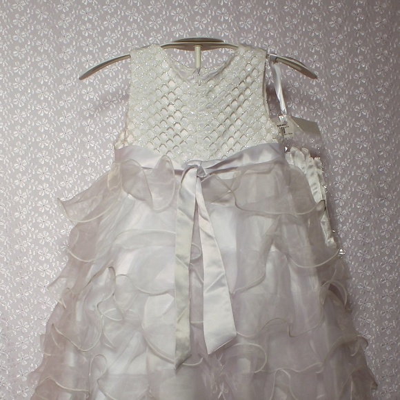 White Ruffles Pearls holy Communion Dress, Wedding - Picture 4 of 4